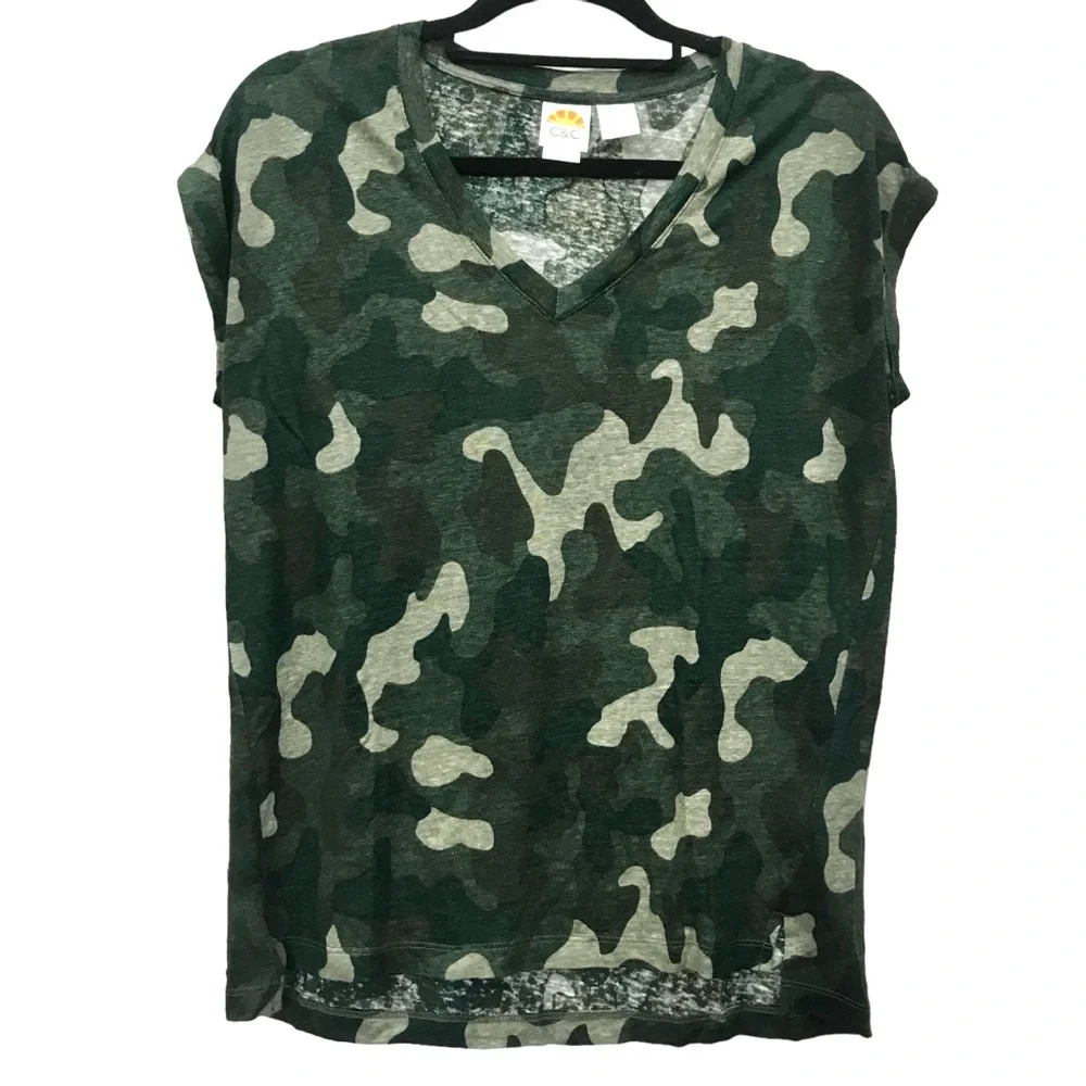 100% Linen Tee Camo Pattern ladies XS